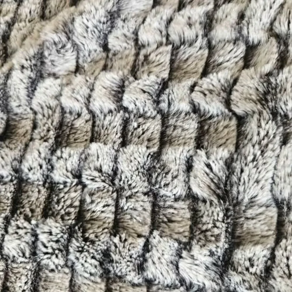 Set of 2 Grey Textured Faux Fur Bed Pillow Cases Sham Covers 36